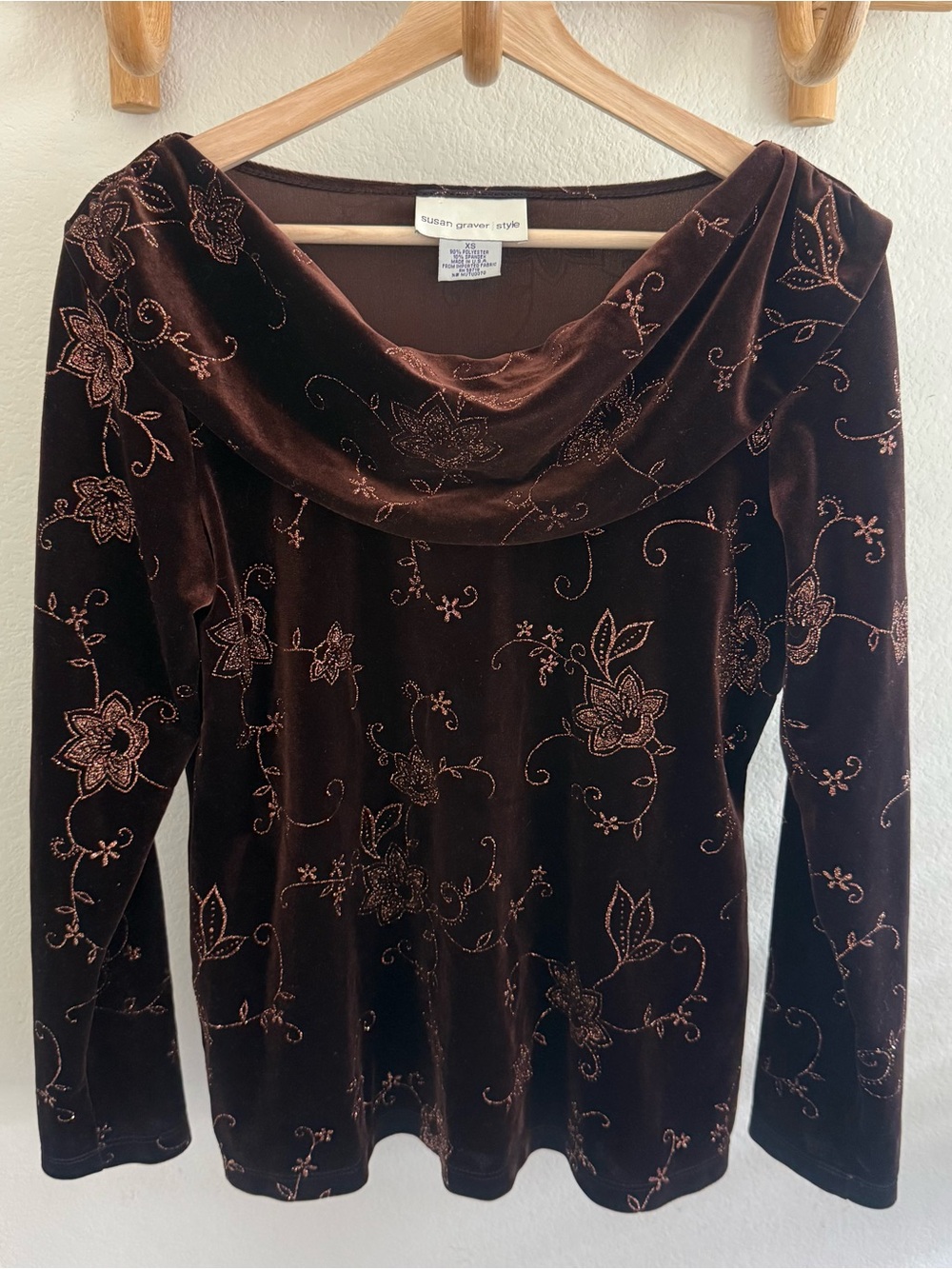 Y2K 90s whimsigoth fairy romantic Susan Graver shimmer Velvet Floral Top blouse